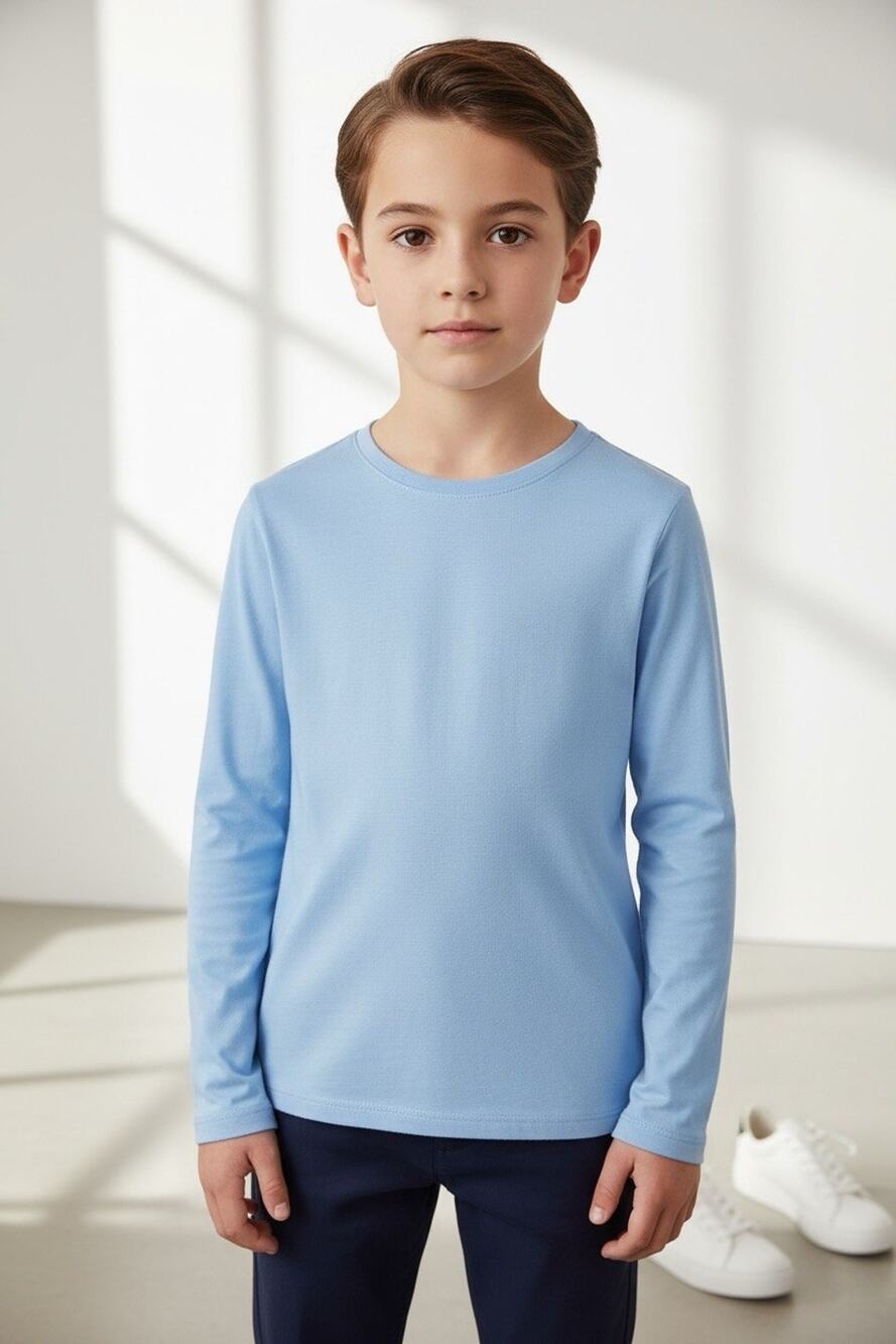 Wonder Nation Boys Blue Crew Neck Long Sleeve T-Shirt 7-8 Solid Jersey